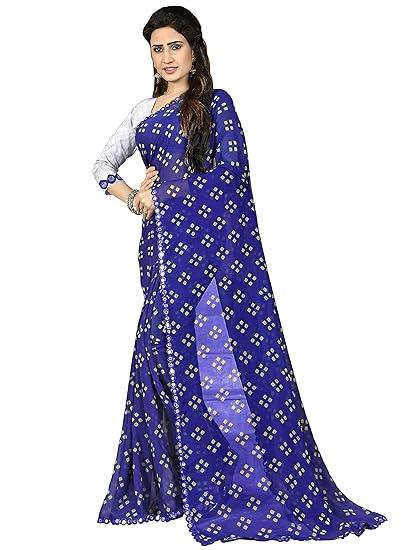 Womens Printed Saree Having Mirror Lace Border & Blouse Piece