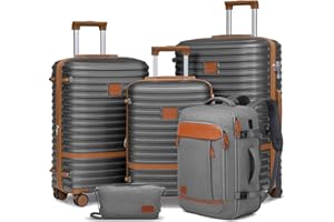 Joyway Expandable Luggage Sets 5 Piece, Lightweight Hard Shell Travel Suitcase Set with Spinner Wheels and TSA Lock (5 piece set，Grey)