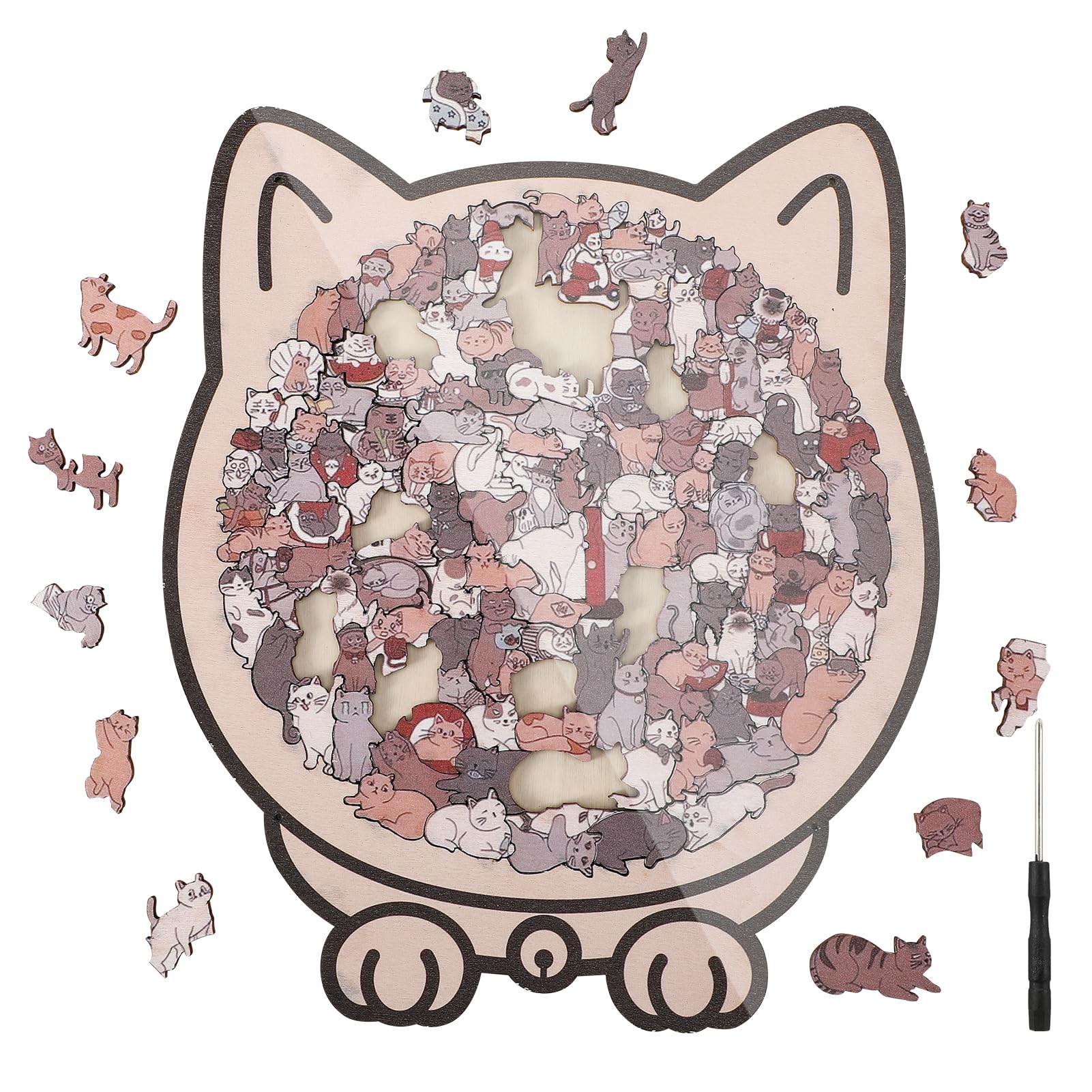 135 Pcs Cat Shaped Wooden Jigsaw Puzzle, Cat Jigsaw Puzzles for Adults, Irregular Jigsaw with Frame, Creative Puzzle Gifts for Cats Lovers, Home Decor