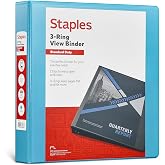 Staples Standard 1.5-Inch Round Ring View Binder, Teal, 300 Sheets | Clear overlay for custom covers, durable 3-ring binder for school and office.