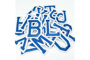 Jongdari Iron on Letters, 52 Pcs Alphabet Patches with Ironed Adhesive, Decorate Repair Patches for Shirts Jackets Hats Jeans Shoes Bags(Blue)