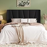 Allewie Queen Size Platform Velvet Bed Frame with Geometric Wingback Headboard, Boho Upholstered Bed with Wooden Slats Support, No Box Spring Needed, Easy Assembly, Black