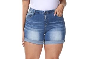 ALLEGRACE Plus Size Denim Shorts Women High Waisted Stretch Summer Jean Shorts