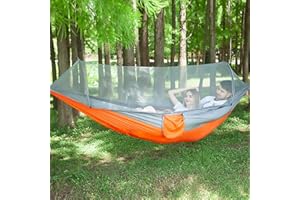 LFL Camping Hammock with Mosquito Net, Hammocks with 13ft Tree Straps Carabiners, Automatic Quick Open Outdoor Portable Hammock, Nylon Parachute Material Outside Hammocks (Orange)