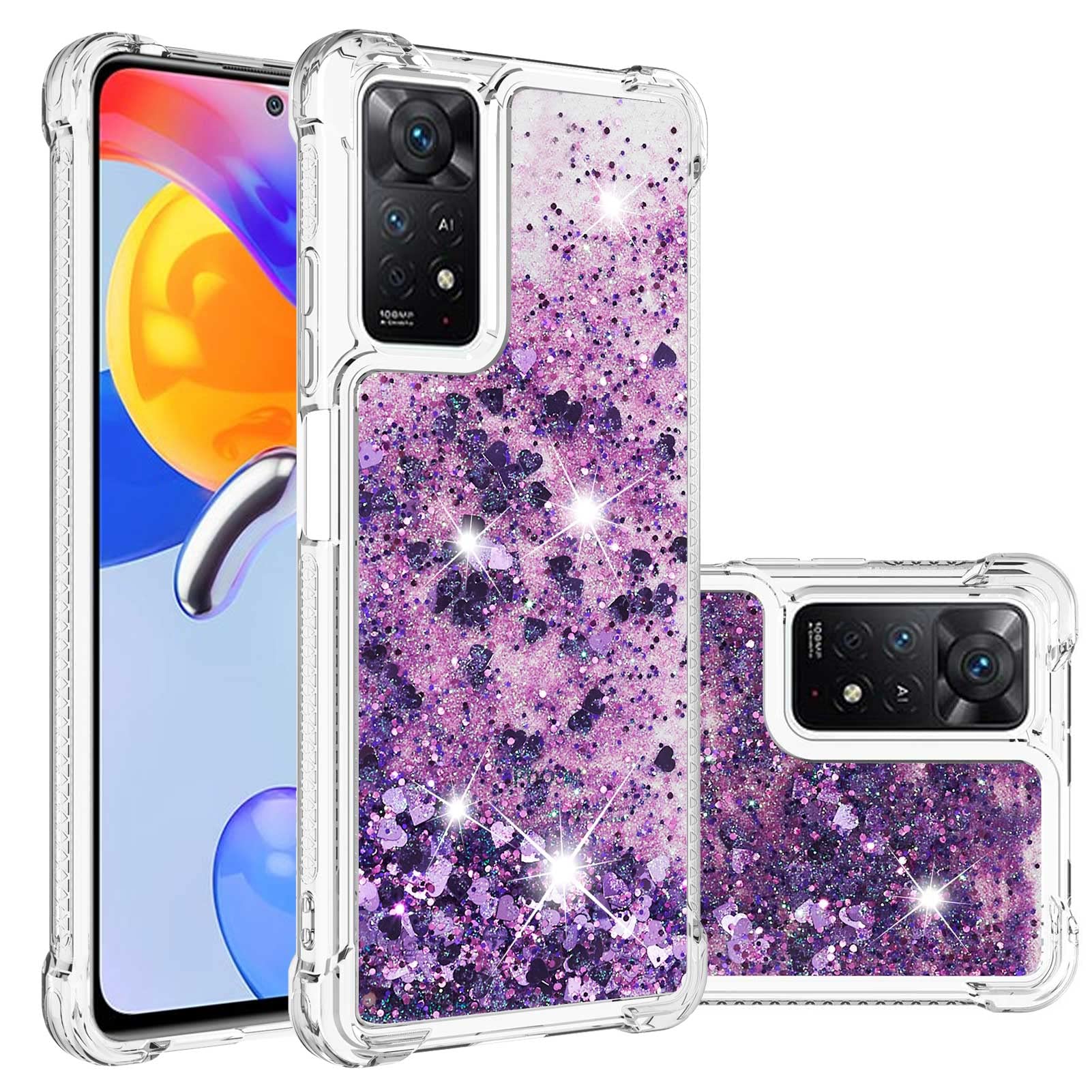 IMIRST Silicone Phone Case for Xiaomi Redmi Note 11 Pro 5G, Corner Airbag Fall Protection Bling Glitter Quicksand Liquid Sparkle TPU Case Cover for Xiaomi Redmi Note 11 Pro 5G. YBW Love Purple