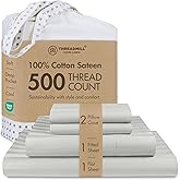 Threadmill 500 Thread Count Full-Size Damask Stripe, 4 Pc Luxury Cotton Sheet Set, Breathable Light Grey Sheets with 16" Elasticized Deep Pocket, 2 Pillowcases & Free Tote Bag