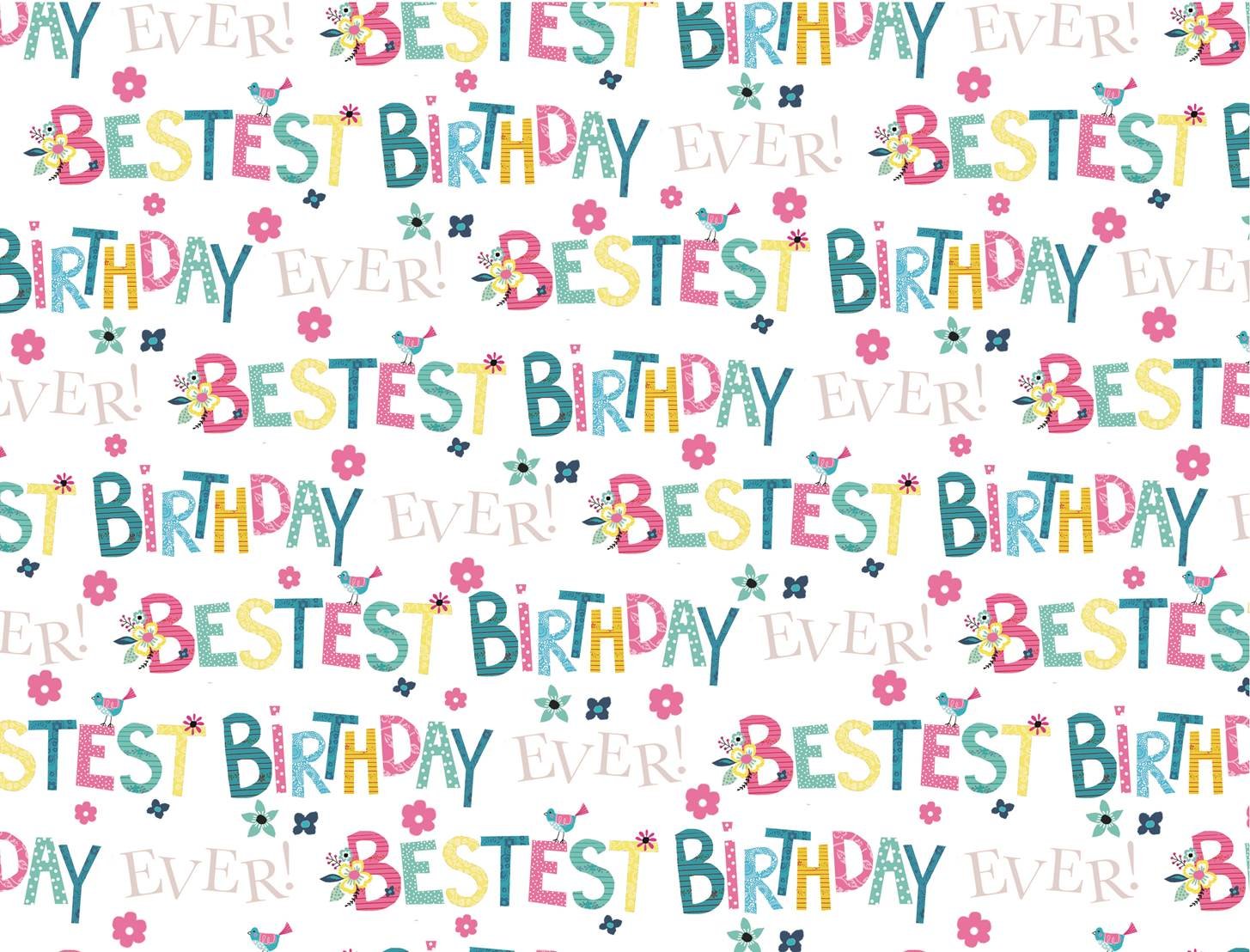 2 Sheets Female Multicoloured Bestest Birthday Wrapping Paper & 1 Gift
