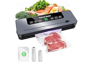 Vacuum Sealer Machine, 7 in 1 Food Sealer Built-in Cutter with Sealing Bag and Hose, Dry&Moist Modes Smart Suction, One-touch
