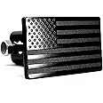 MULL USA Flag Metal Trailer Hitch Cover with Anti-Rattle Locking Pin (Fits 2" Receivers, Black)