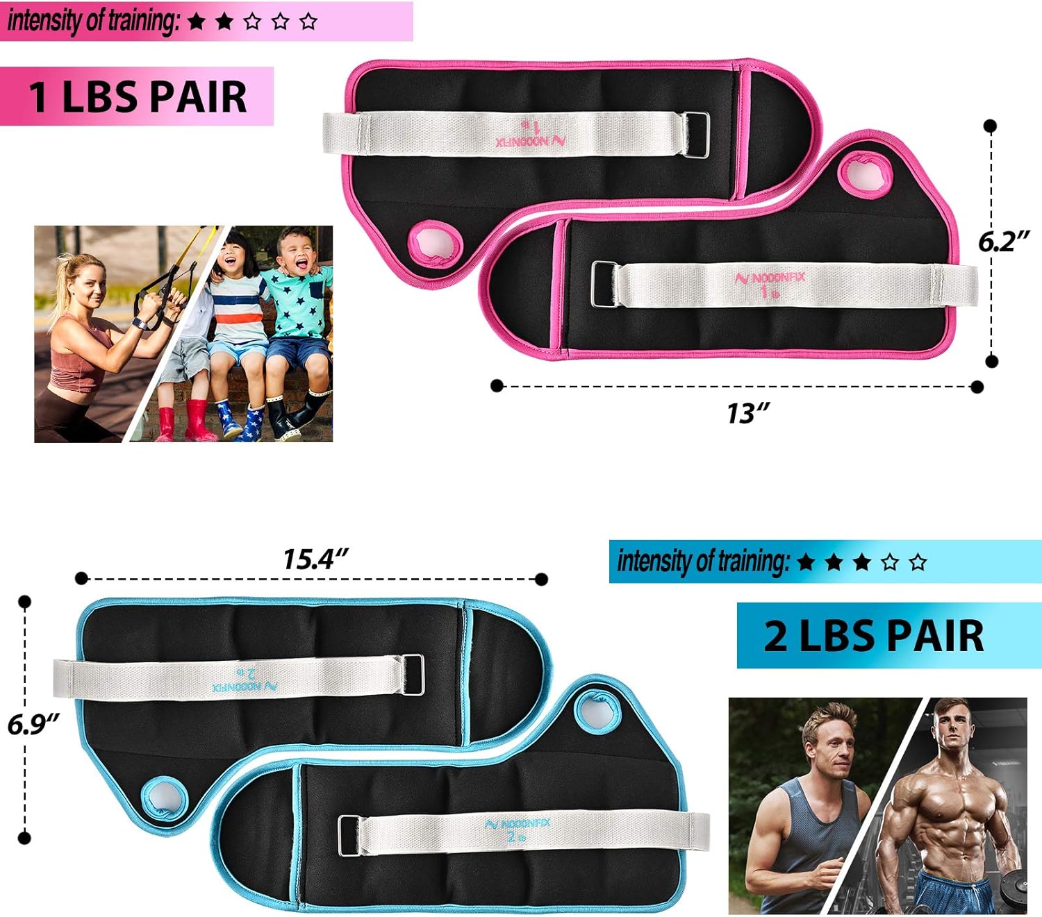 N NOOONFIX Adjustable Wrist Weights Thumblock 4lb Set (2lbs Each) Hand Ankle Arm Weights, Adjustable Strap for Women & Men Fitness Strength Exercise Workout Yoga, Dance, Pilates, Cardio, Aerobics : Sports & Outdoors