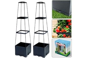 Biotolot 2 Packs Raised Garden Bed Tomato Planter Box with Trellis,44.8" Self-Watering Tomato Cage with Trapezoidal Trellis for Climbing Plants Flowers Vegetables Vine in Patio Garden Indoor Outdoor