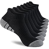 7 Pairs Mens 100% Cotton Cushioned Ankle Socks, Athletic Performance Running Moisture Wicking Breathable Low Cut Socks