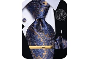 YourTies Silk Paisley Floral Tie and Pocket Square Cufflinks with Lapel Pin Sets for Men 5PC Wedding Party