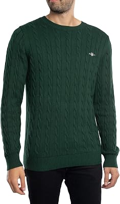 Suéter masculino gant de algodão com gola c, verde tartan, l