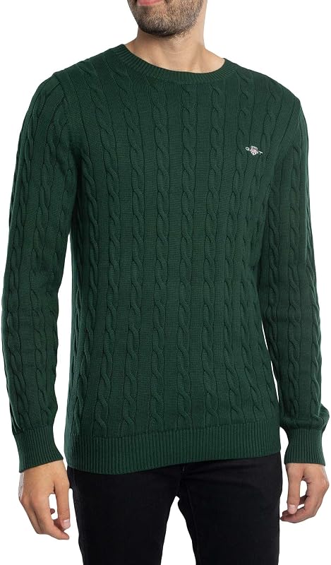 Suéter masculino gant de algodão com gola c, verde tartan, l — foto 1 de 6