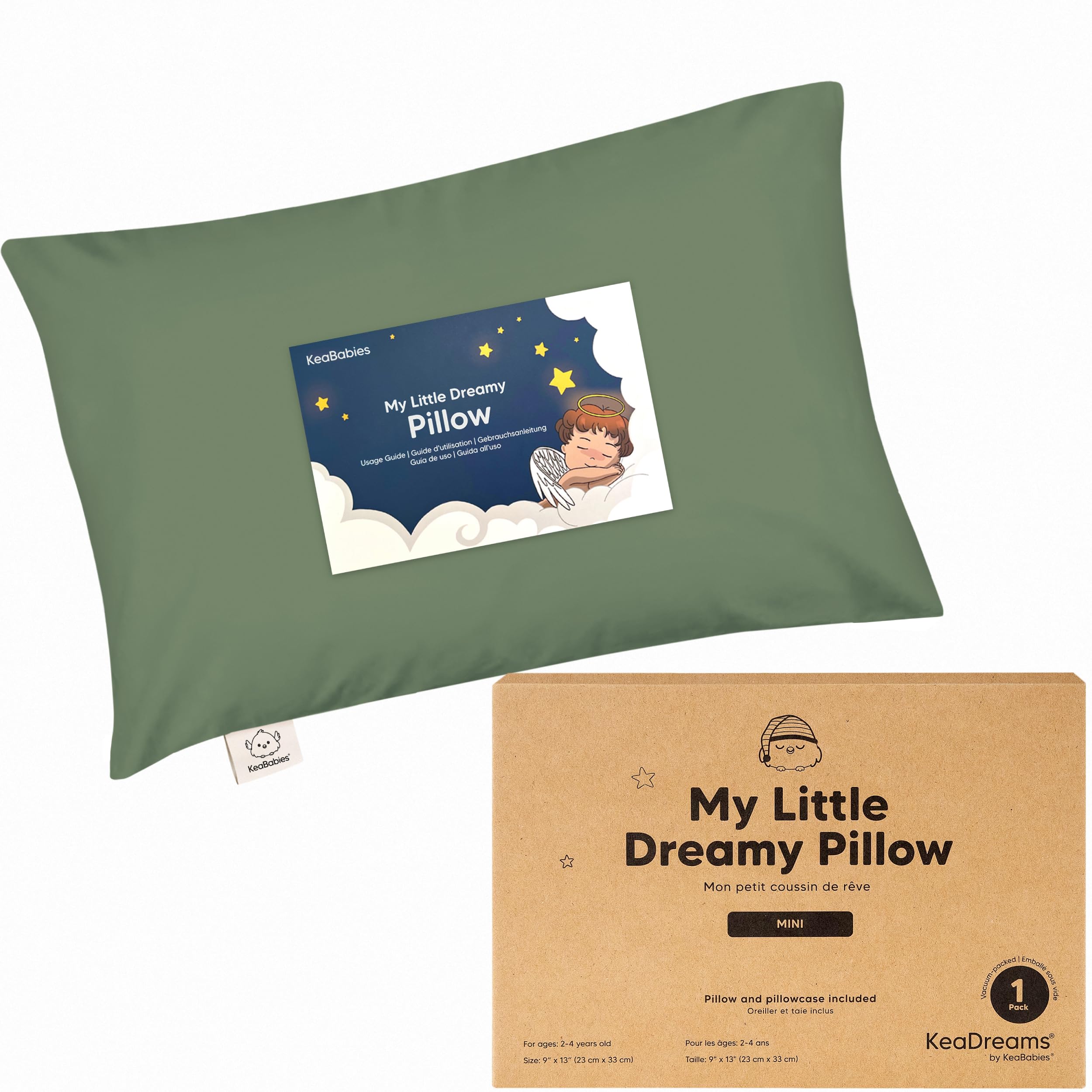 Photo 1 of Mini Toddler Pillow with Pillowcase - 9x13 My Little Dreamy Travel Kids Pillow for Sleeping, Toddler Bed, Small, Tiny, Organic Cotton Pillowcase, Soft & Breathable, Kids 2-4 Years Old (Jungle Green)