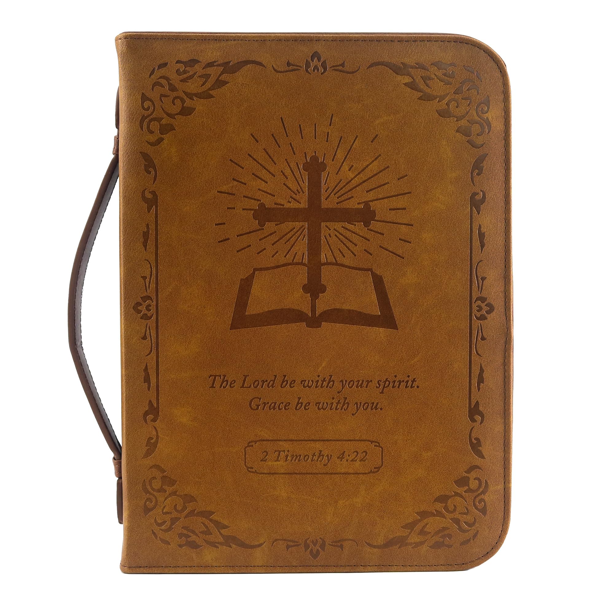 IvyRobes Vintage Brown Bible Cover for Men Women PU Leather Bible Case Durable Zipper Cross Bible Bag Carrying Case Large Size — image 1
