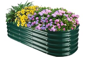 YSEJOMP 17" Tall Outdoor Garden Raised Garden Bed Kits,5ft X 2ft Oval,0.8MM Thick Metal Raised Planter Bed/Ground Planter Box for Variety of Flowers,Herbs,Vegetables (Dark Green, 60X24X16.5 Inches)