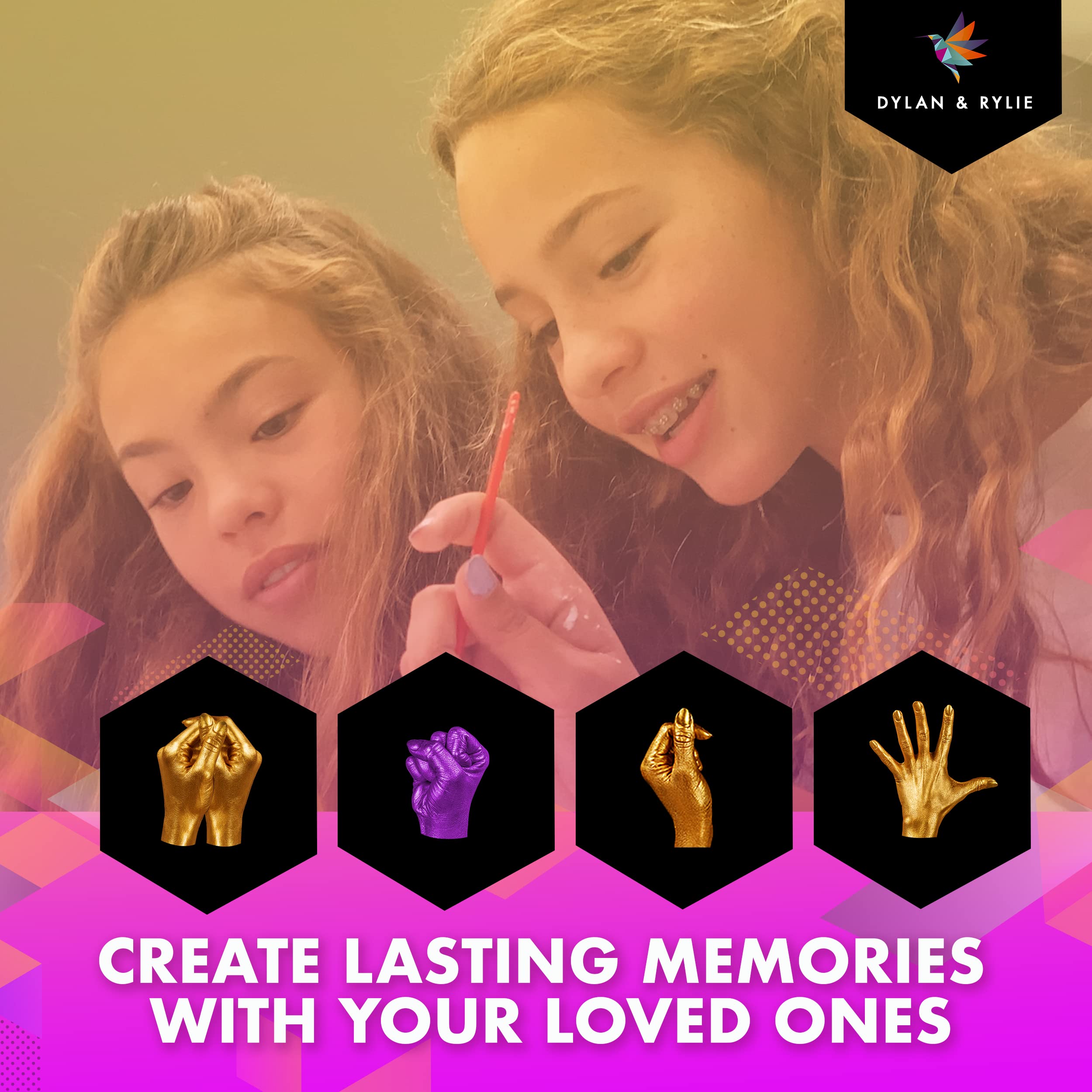 Dylan & Rylie Hand Casting Kit for Couples with Base - Complete DIY Plaster Hand Mold Kit for Couples & Painting Set w/Practice Kit & Mounting Plaque - Gift for Anniversary, Wedding & Birthday