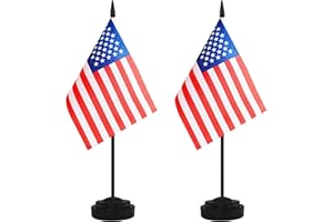 YAMIUO 2 Pack USA Desk Flag Set, American Desktop Small Miniature Table Office Flag with 12" Black Pole and Black Base, Offices, Classroom, Home, Festival Decoration (USA)