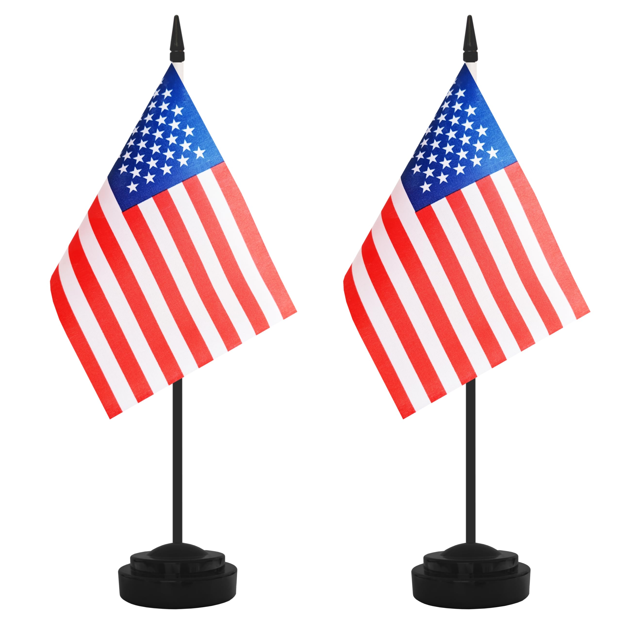 Photo 1 of 2 Pack USA Desk Flag Set, American Desktop Small Miniature Table Office Flag with 12" Black Pole and Black Base, Offices, Classroom, Home, Festival Decoration (USA)