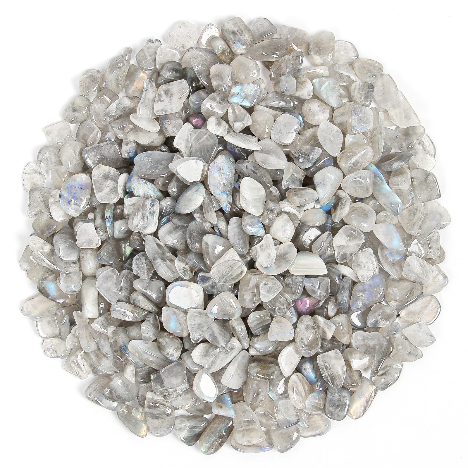 1.1 lb Natural Crushed Grey Moonstone & Labradorite Chips – Polished Crystal Gemstones for Crafts, Decoration, DIY Projects & Gift Set