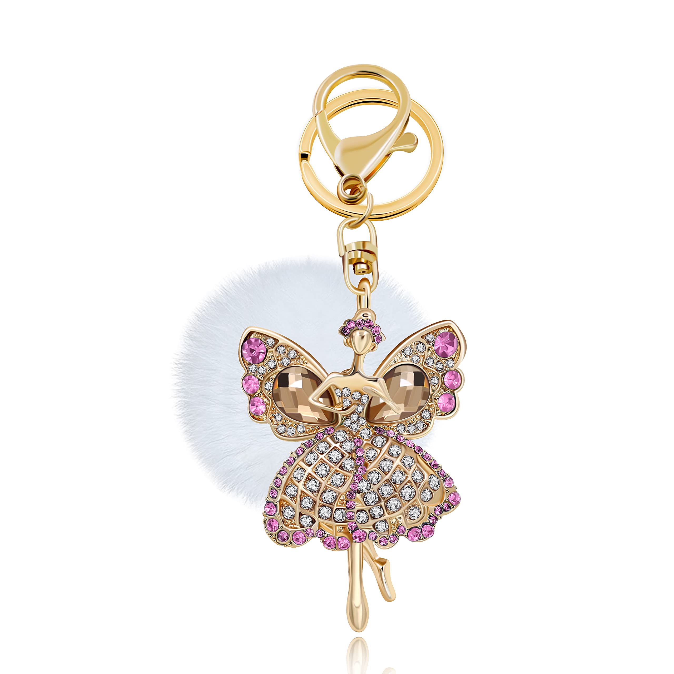 Uloveido Pink Angel Dancing Girl Pendant Keychains Gold Color Key Ring Chains for Girls Women