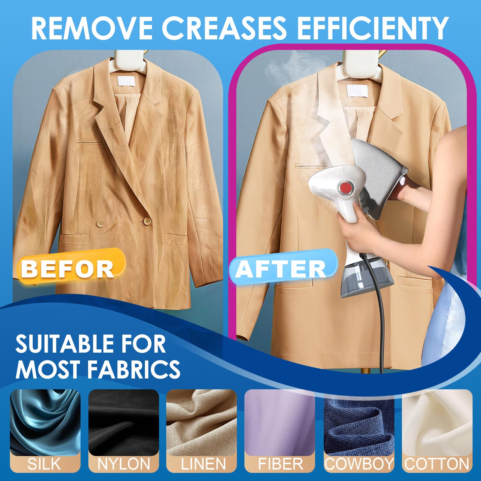 30S Fast Heat-up Remove Wrinkles Steamer for Clothes, 1350W Handheld Clothes Steamers for Home Curtains Clothes, Garment Steamers with 380ML Detachable Water Tank and Heat Insulation Gloves