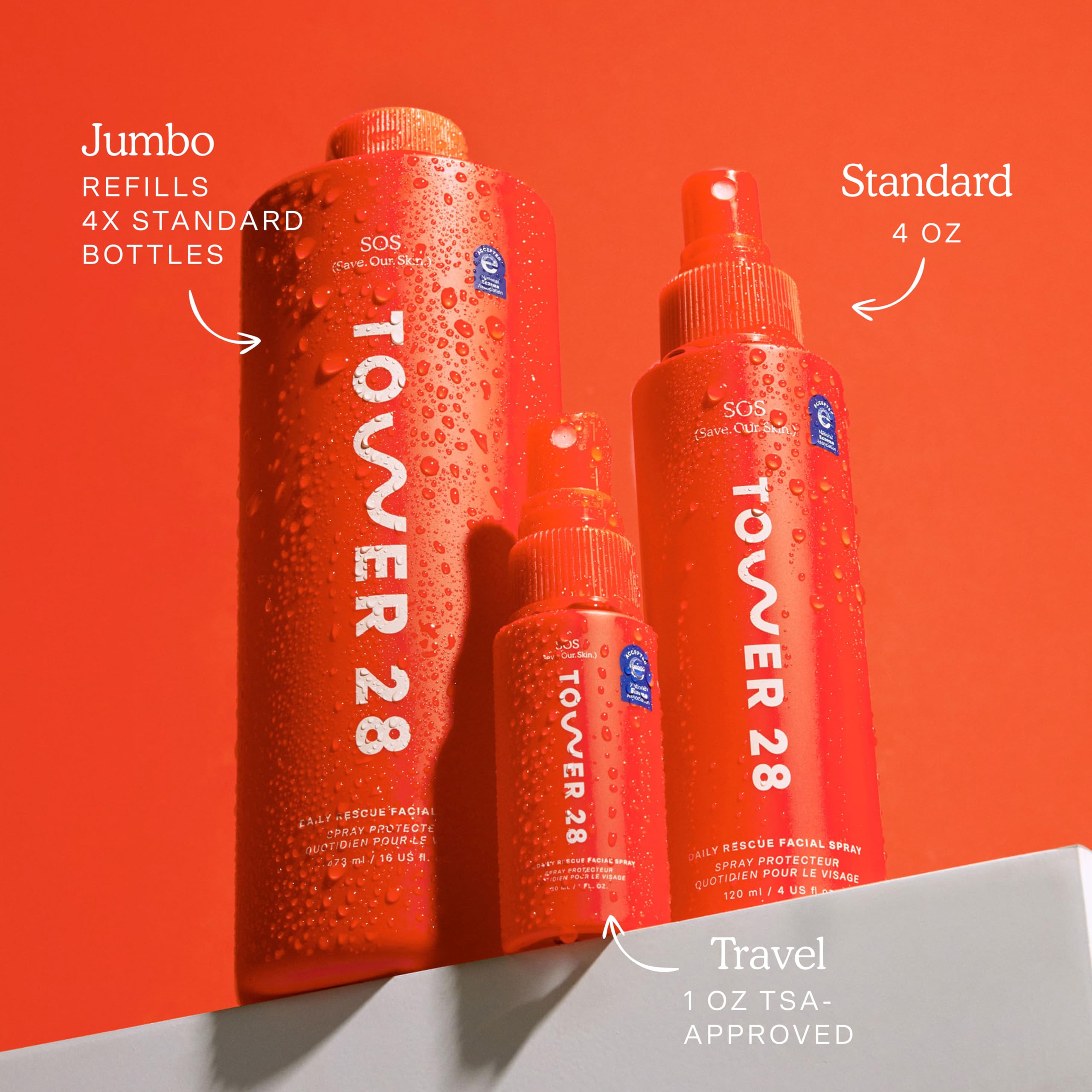 Tower 28 SOS Daily Rescue Facial Spray for Sensitive Skin, Hypochlorous Acid Spray Helps Reduce Redness and Breakouts, Full Size Toner for Face, 4 FL Oz