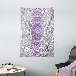 Ambesonne Grey and Purple Tapestry, Eastern Traditional of Cosmos Pattern Boho Ombre Mandala Design Print, Wall Hanging for Bedroom Living Room Dorm Decor, 40" X 60", Purple Grey