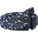 Johnston & Murphy Leather Woven Belt - Belts for Men - Nickel-finish Brass Buckle - Open-weave Leather Navy/White 44 One Size