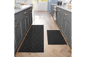 hicorfe Kitchen Rugs and Mats Sets,2 Pieces Super Absorbent Polypropylene Non-Slip Rug,Soft Comfort Floor Mat,Machine Wash for Kitchen,Hallway,Office,Sink,Laundry(20" x 31.5"+20" x 59",Charcoal)