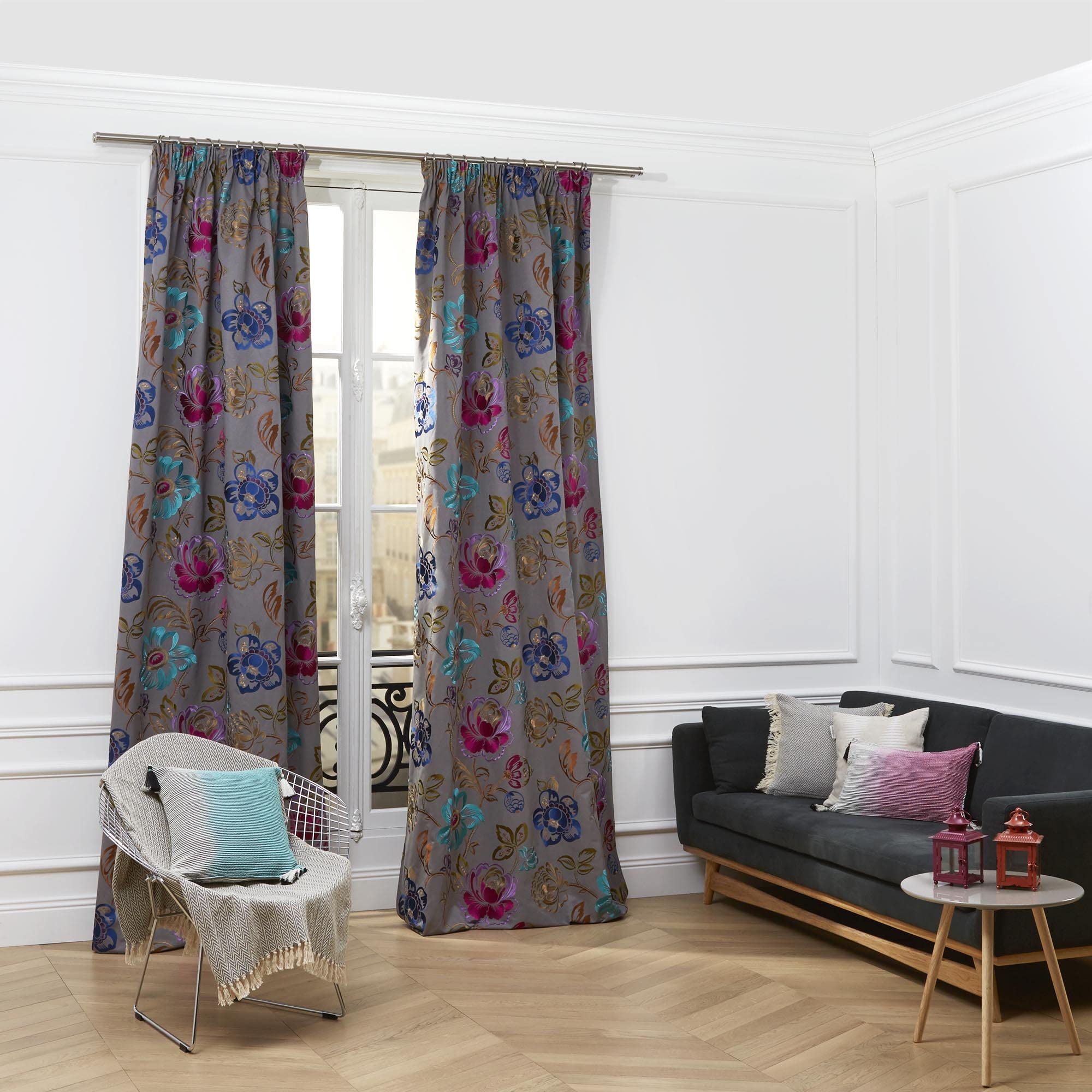 MADURA 15443 Magellan Multi Colour 3 "Header Tape Curtains Cotton Grey 135 x 300 x 1 cm