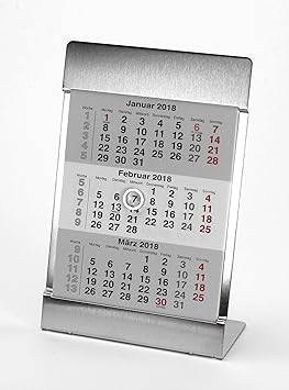 HiCuCo 3-Monats-Tischkalender für 2 Jahre (2019 und 2020) - Aufstellkalender - Edelstahl - TypB