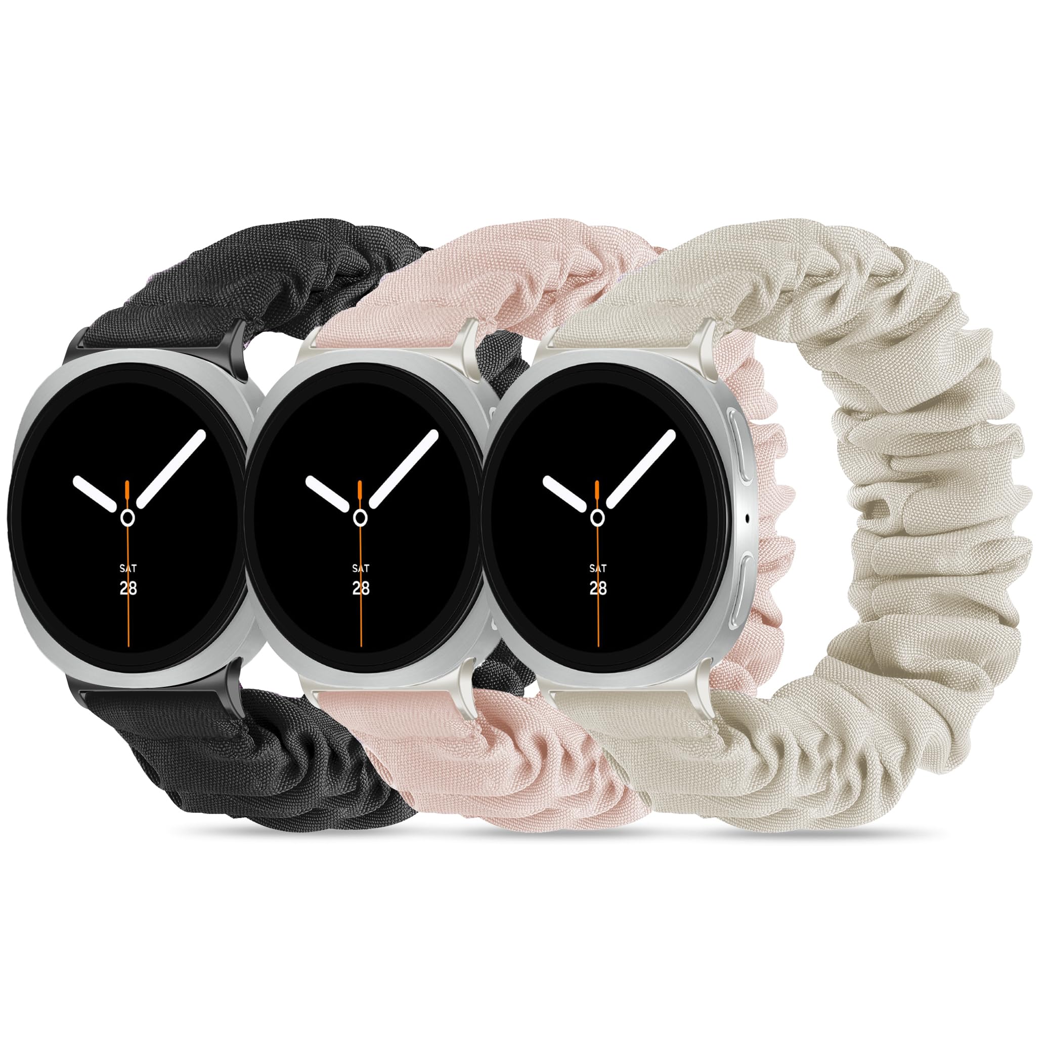 Photo 1 of Compatible with Samsung Galaxy Watch 8 Band 40mm 44mm/Galaxy Watch 8 Classic 46mm, Stretchy Scrunchie Cute Elastic Fabric Nylon Bands?3-Pack ? Women