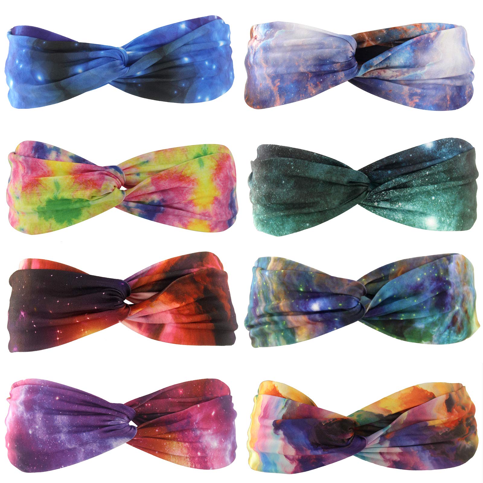 Yeshan Tie Dye Headbands for Women with Elastic Boho Headbands Goody Criss Cross Headbands Non slip Twisted Head Wraps Fashion Knot Hair bands ,Pack of 8