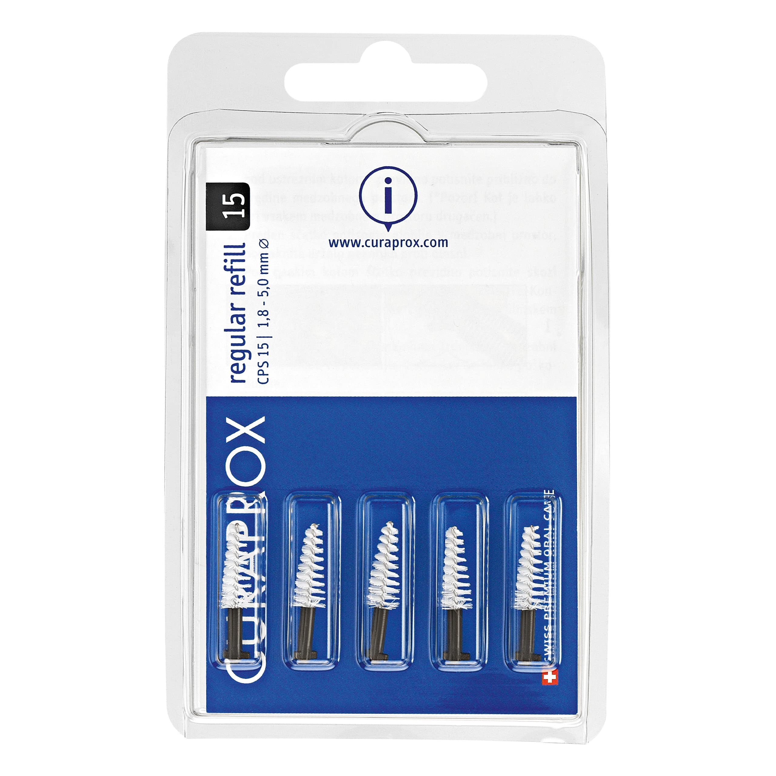 Curaprox CUR010 CPS15 Interdental Brush, Regular, Black, 1.8 mm-4 mm (Pack of 5)