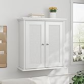 Smuxee White Bathroom Cabinet Wall Mounted with Rattan Doors, Bathroom Medicine Cabinet with Adjustable Shelf, Bathroom Wall 