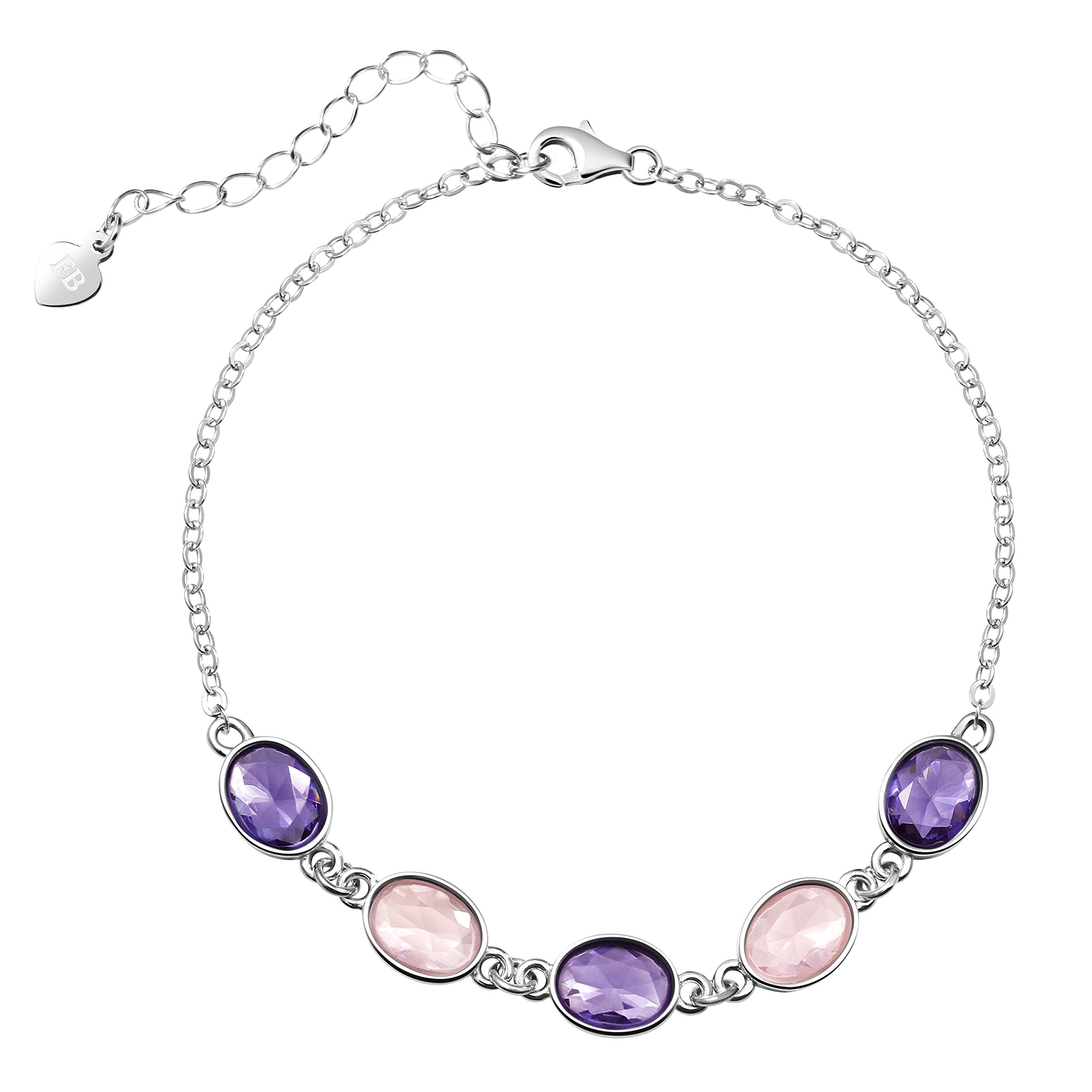Franki Baker Dainty Facetted Amethyst & Rose Quartz Crystals 925 Sterling Silver Bracelet Length:18.5 + 5cms extension chain.