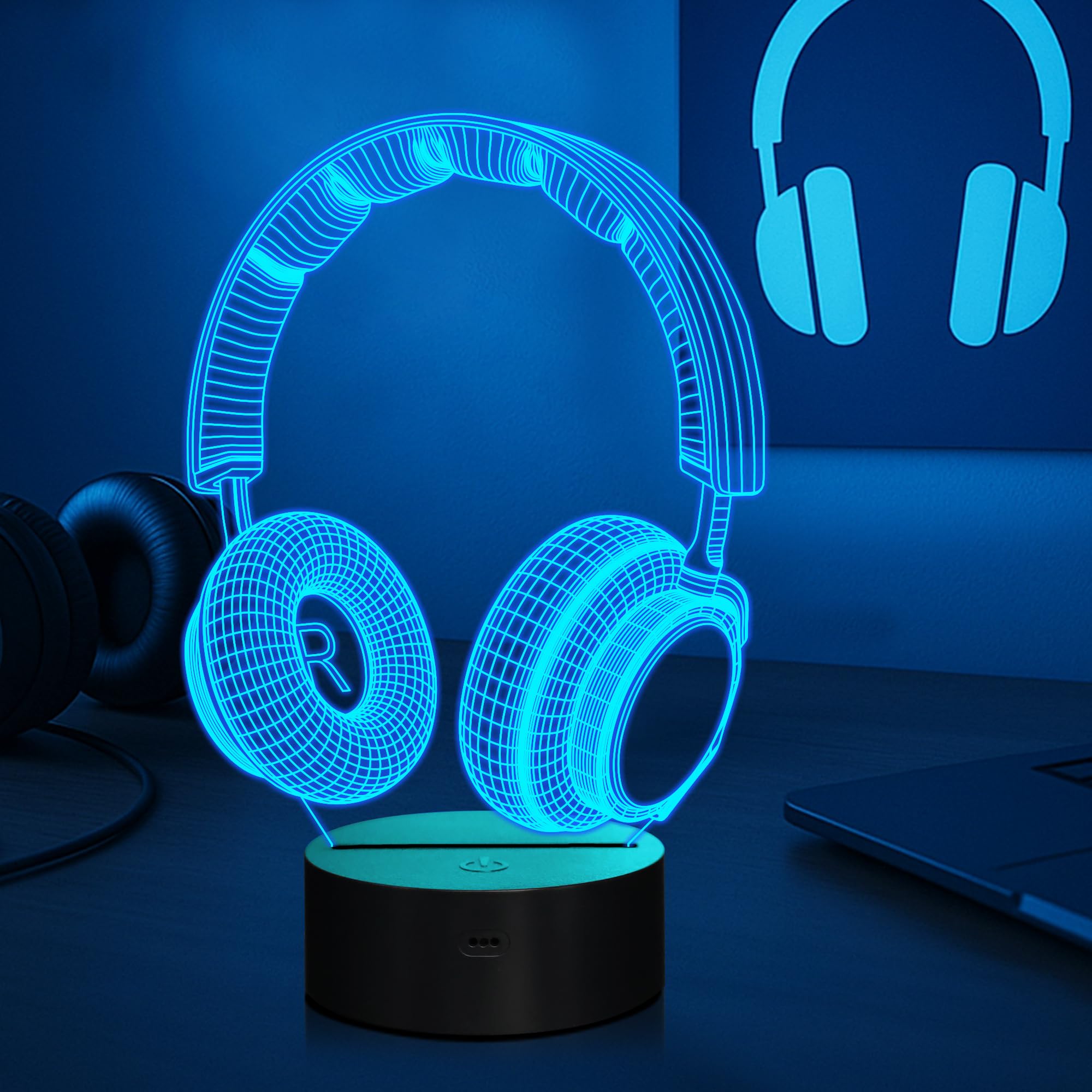 CooPark Headset Creative 3D Night Light, 16 Color Changing with Remote Control USB Power, Game Headphone Optical Illusion Lamp Unique Room Decor for Teen Boy Men
