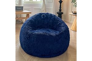 XeGe Fluffy Bean Bag Chair Cover(No Filler), Faux Fur Washable Soft Stuffed Animal Storage Bean Bag Cover, Royal Blue Plush S