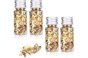BEUFEE 4 Bottles 5 Grams Gold Flakes, Edible Gold Leaf Gold Foil Flakes for Resin Gold Foil Flakes for Resin Gold Foil for Nails Metallic Foil Flakes Metallic Leaf Imitation Gold Leaf for Cake Decoration