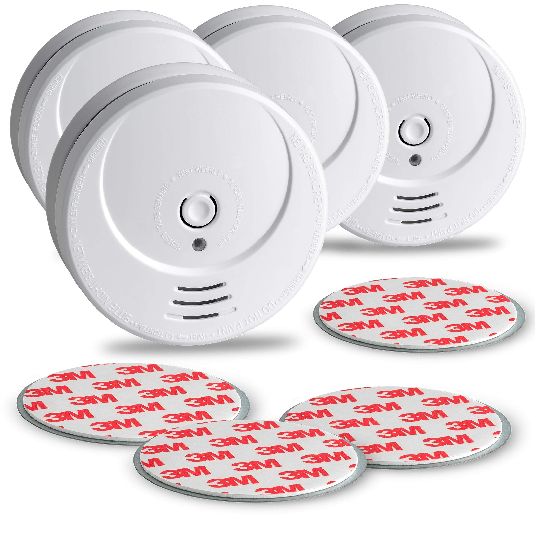 SEBSON 4x Smoke Alarm 10 Year Battery incl. Magnetic Fixing, Smoke Detector GS506, photoelectric Smoke Alarm, 9V DC Lithium Battery included, DIN EN 14604 certified