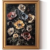 ARPEOTCY Gothic Eyes Floral Wall Art, Gold Framed Canvas, 12x16 Inch | Surreal Poppy Flowers with Eyes on a Dark Background, Spooky Botanical Decor for Halloween, Bedroom or Gallery Wall.