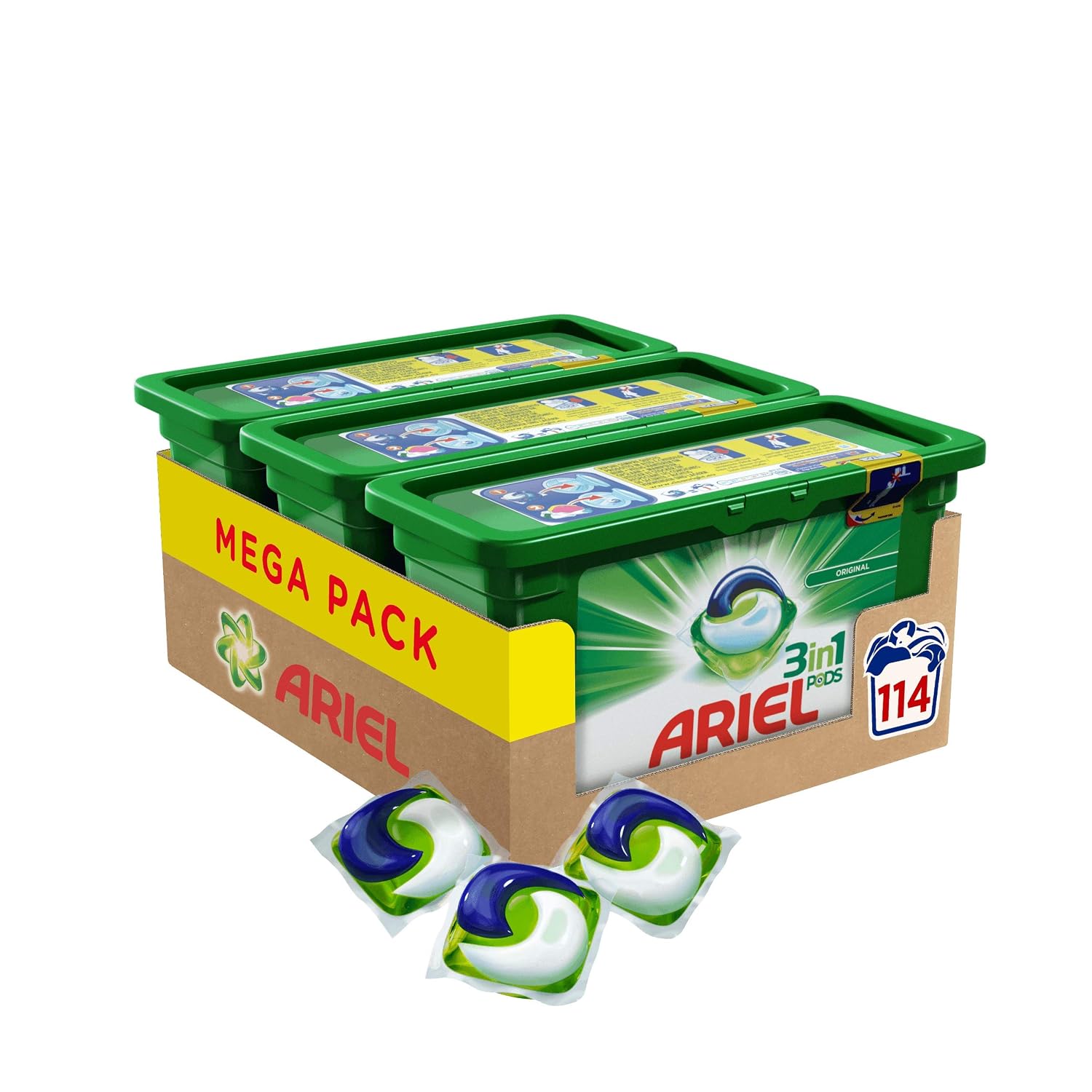 114 Pods en cápsulas Ariel 3 en 1
