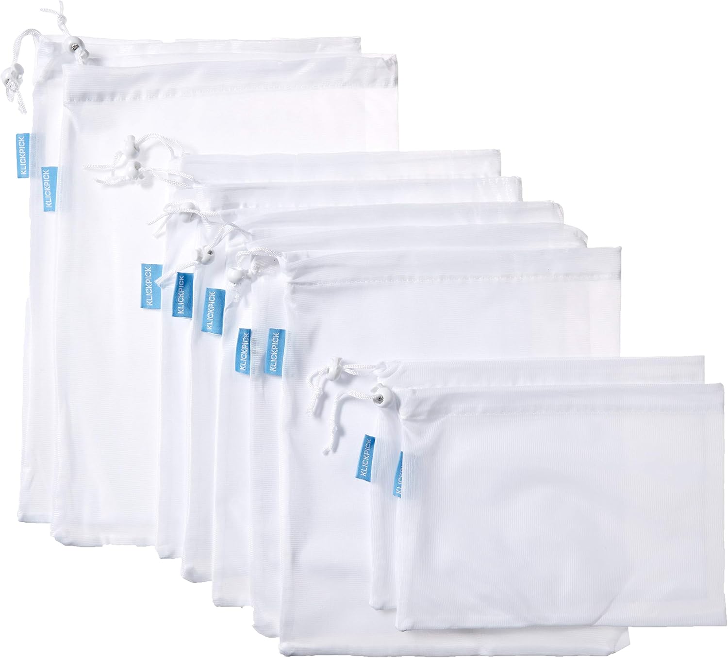 Klickpick Home - Pack Of 9 Kitchen Reusable Mesh Grocery Produce Bags Superior Quality Machine Washable With Tare Weight On Tags for Grocery Shopping & Storage Of Fruit Vegetables,Garden Produce