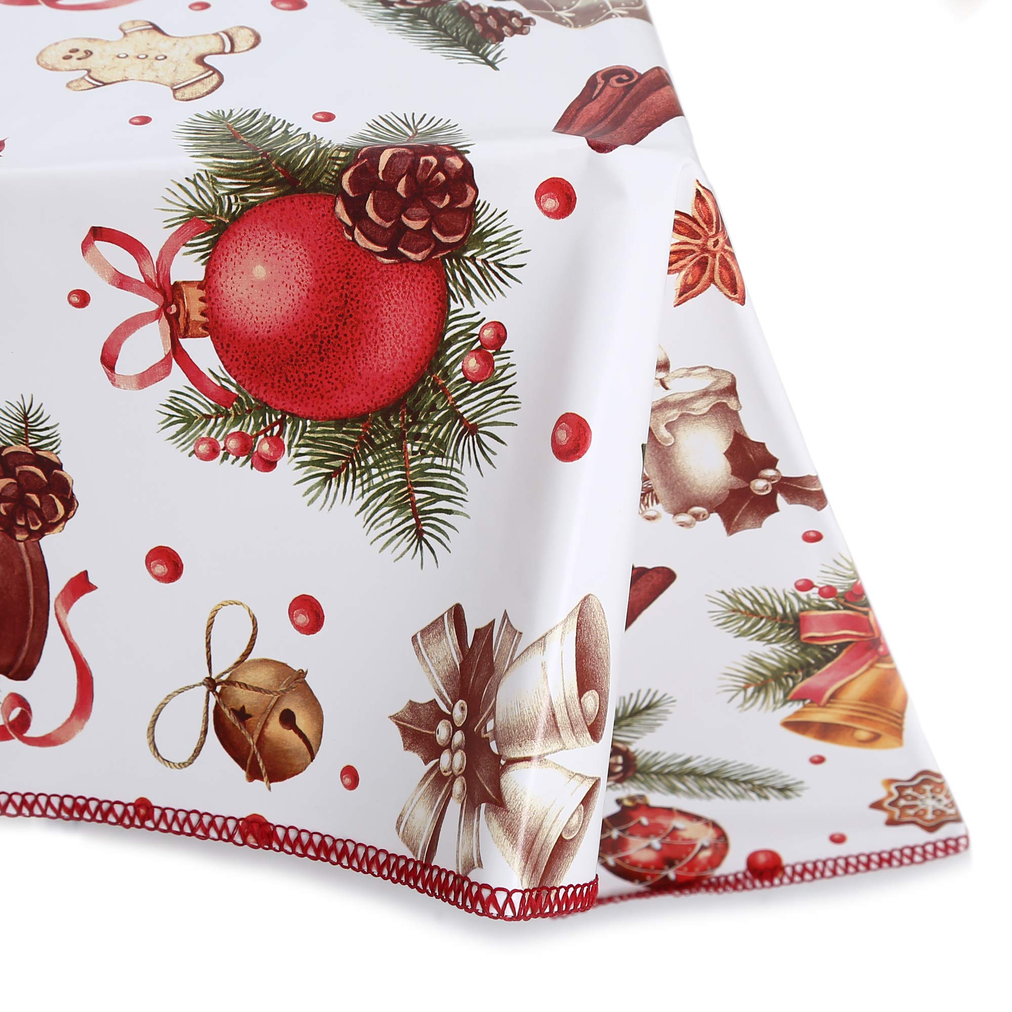 Decoser Heavy Duty Flannel Backed Vinyl Tablecloth with Flannel Backing Easy to Wipe-Clean Oilcloth Waterproof Plastic Rectangle 55x55 inch Table Cover for Christmas Birthday Party