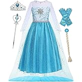 isswya Princess Blue Dresses for Girls Princess Costume Cosplay Halloween Birthday Party Dress up Outfits