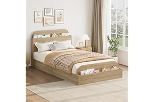 IDEALHOUSE Twin Size Bed Frame,Wooden Bed Frame, Platform Bed with Storage Headboard and Footboard, Sturdy Slats Support, No 