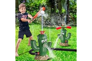 LAZZAROU 2 in 1 Water Baseball Cactus Toy, Outdoor Water Toys for Kids Ages 3 4 5 6 7 8, Summer Outdoor Backyard Lawn Games, Practice Baseballs, Attaches to Garden Hose, Boys Girls Gift